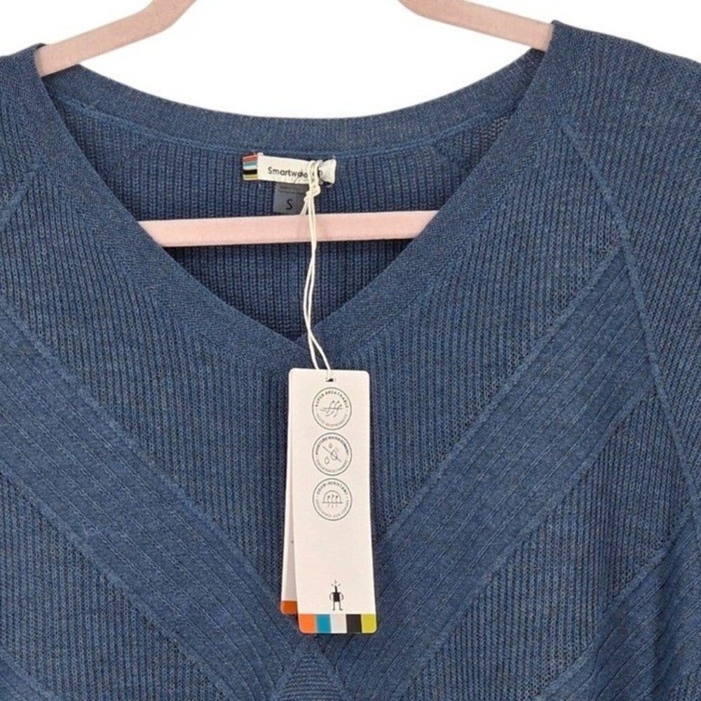Smartwool NEW Women's Small Shadow Pine Cable V Neck Sweater Blue Horizon Top